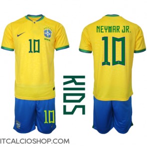 Brasile Neymar Jr #10 Prima Maglia Bambino Mondiali 2022 Manica Corta (+ Pantaloni corti)